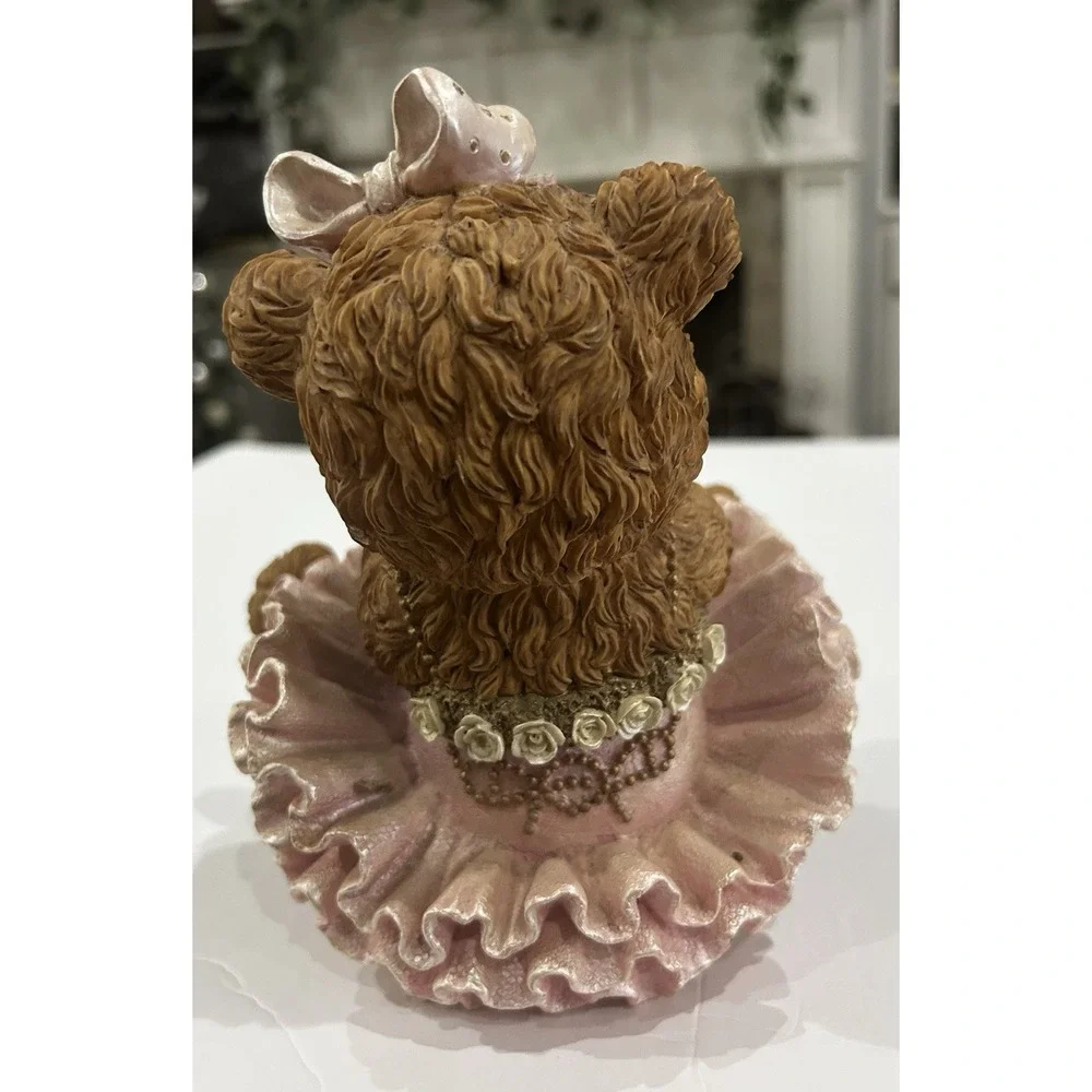 Vintage Teddy Bear Ballerina Resin Figurine W/ Hook Nursery Shelf Decor Dancer